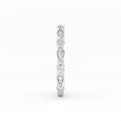 Platinum Round Three Quarter Alternating Eyelet Natural Diamond Wedding Band