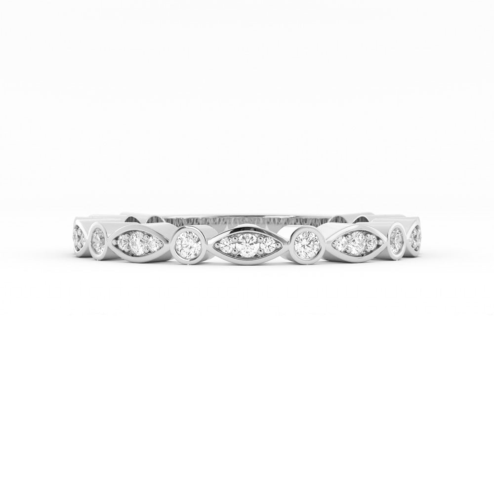 Platinum Round Three Quarter Alternating Eyelet Natural Diamond Wedding Band