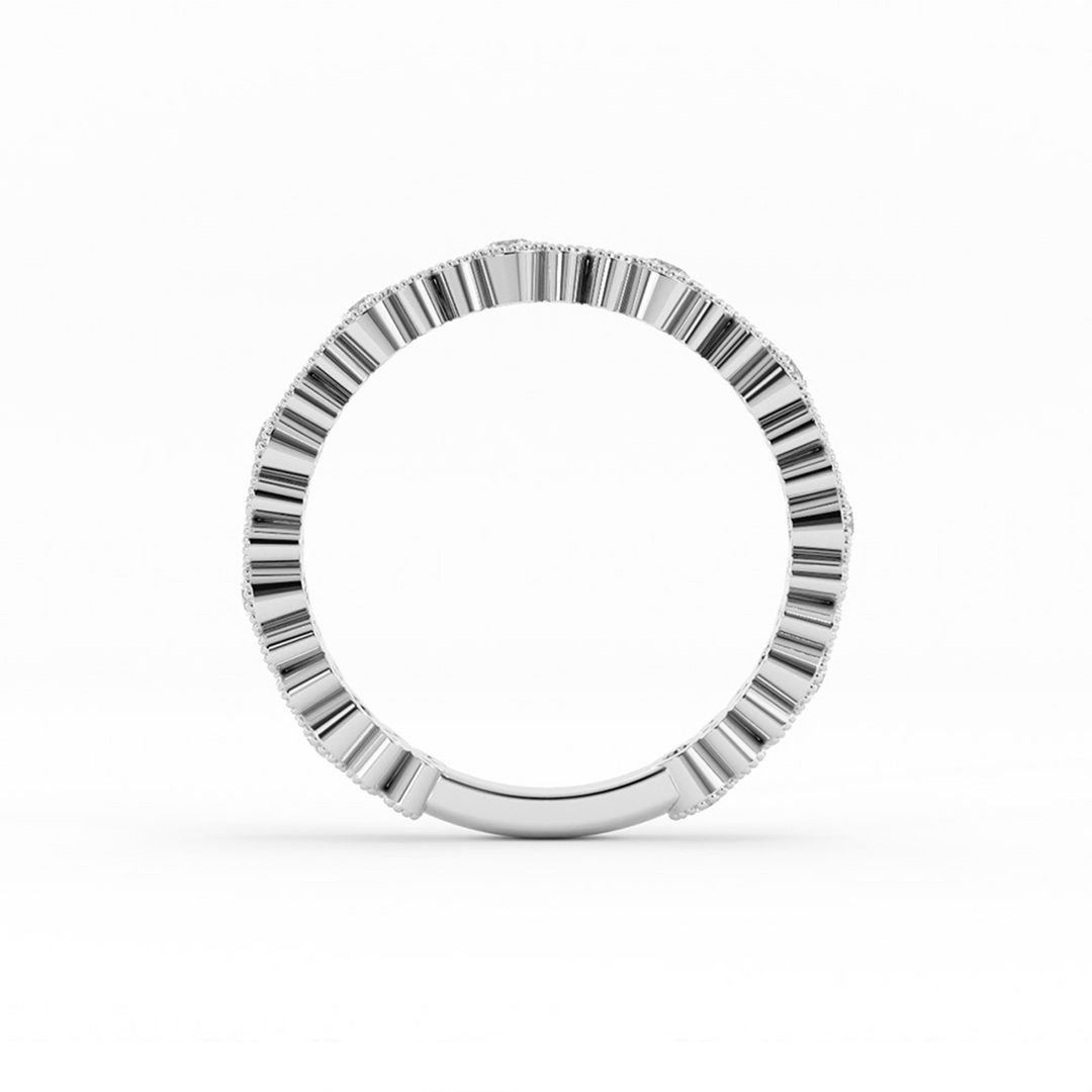Platinum Round Three Quarter Petal and Milgrain Lab Grown Diamond Wedding Band
