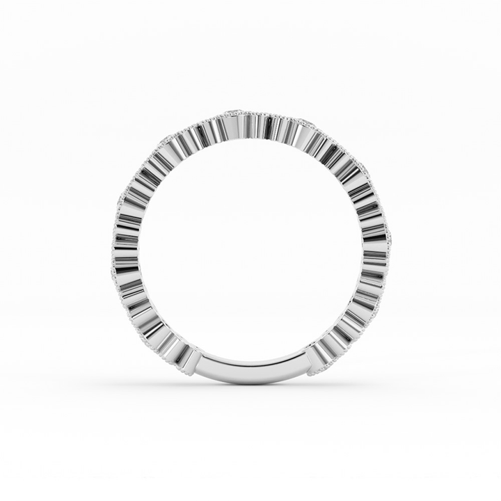 Platinum Round Three Quarter Petal and Milgrain Lab Grown Diamond Wedding Band
