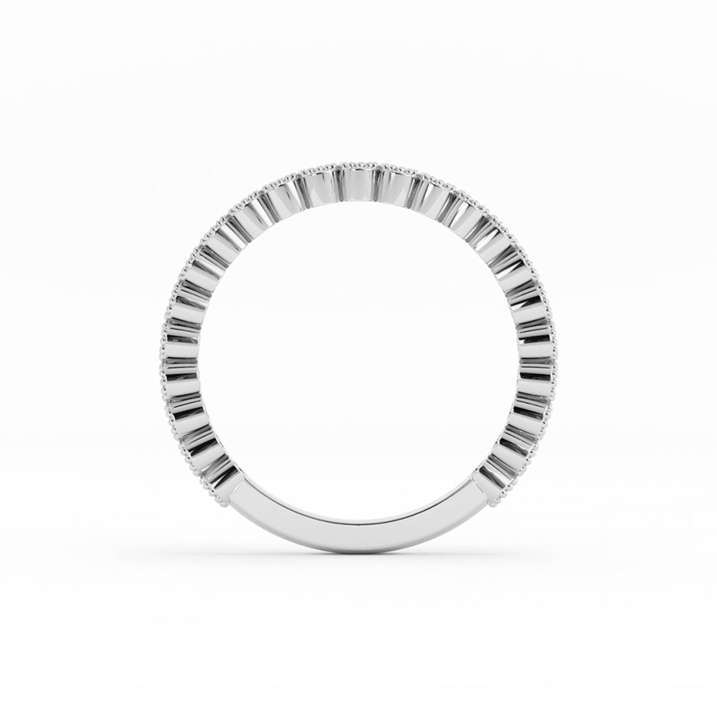 Platinum Round Three Quarter Milgrain Lab Grown Diamond Wedding Band