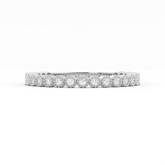 Platinum Round Three Quarter Milgrain Natural Diamond Wedding Band