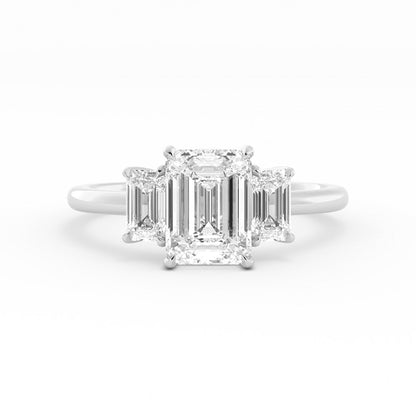 0.5ct Moissanite Emerald Cut Three Stone Platinum Engagement Ring