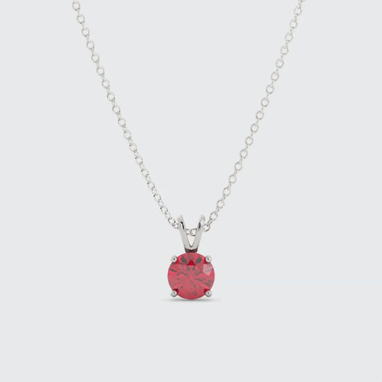 Ruby Pendant Necklace 1.46 carat 6.5 mm Round Cut, Sterling Silver with 18K White Gold Plating, Lab Grown Saphire-1