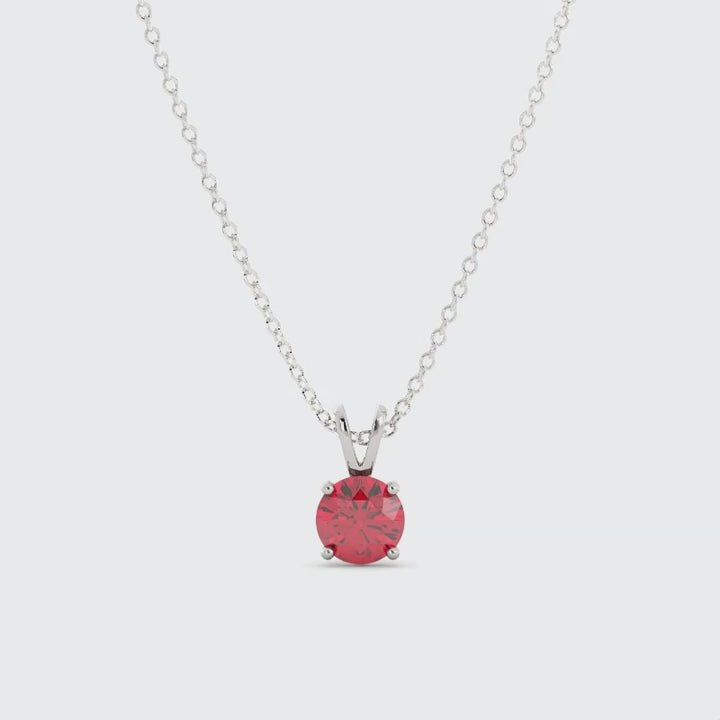 Ruby Pendant Necklace 1.46 carat 6.5 mm Round Cut, Sterling Silver with 18K White Gold Plating, Lab Grown Saphire-1