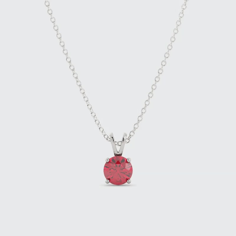 Ruby Pendant Necklace 1.46 carat 6.5 mm Round Cut, Sterling Silver with 18K White Gold Plating, Lab Grown Saphire-1