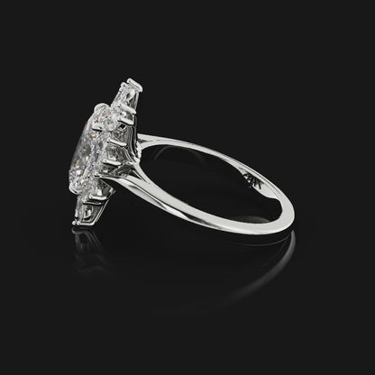 Turntable video of the custom platinum snowflake halo engagement ring showing every angle