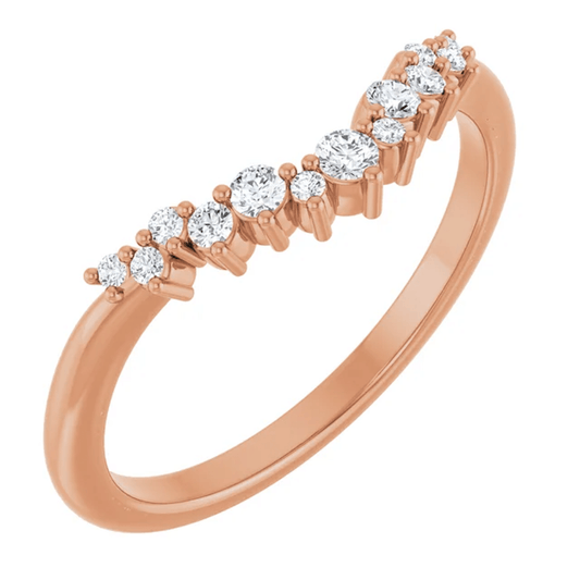 14K Rose Gold Curved Cluster Diamond Contour Wedding Band
