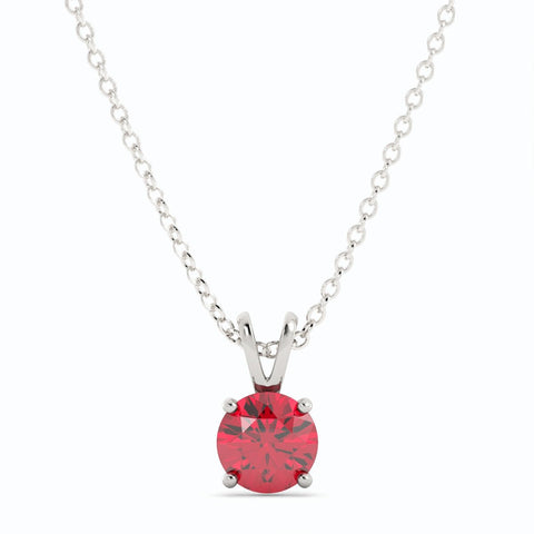 18K White Gold Plated Ruby Pendant Necklace