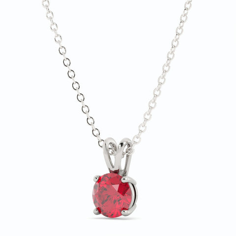 18K White Gold Plated Ruby Pendant Necklace