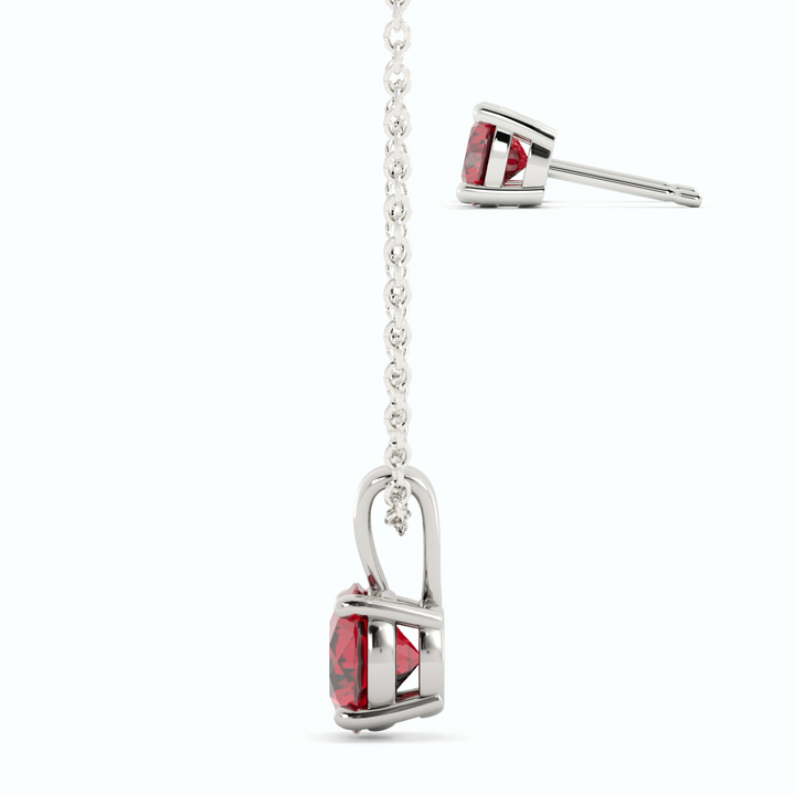 18K White Gold Plated Ruby Stud Earrings and Pendant Necklace Set