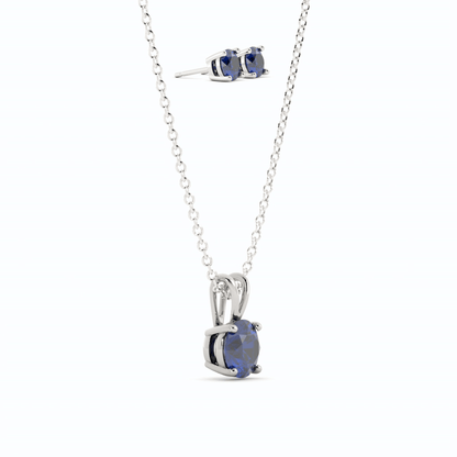 18K White Gold Plated Sapphire Stud Earrings and Pendant Necklace Set