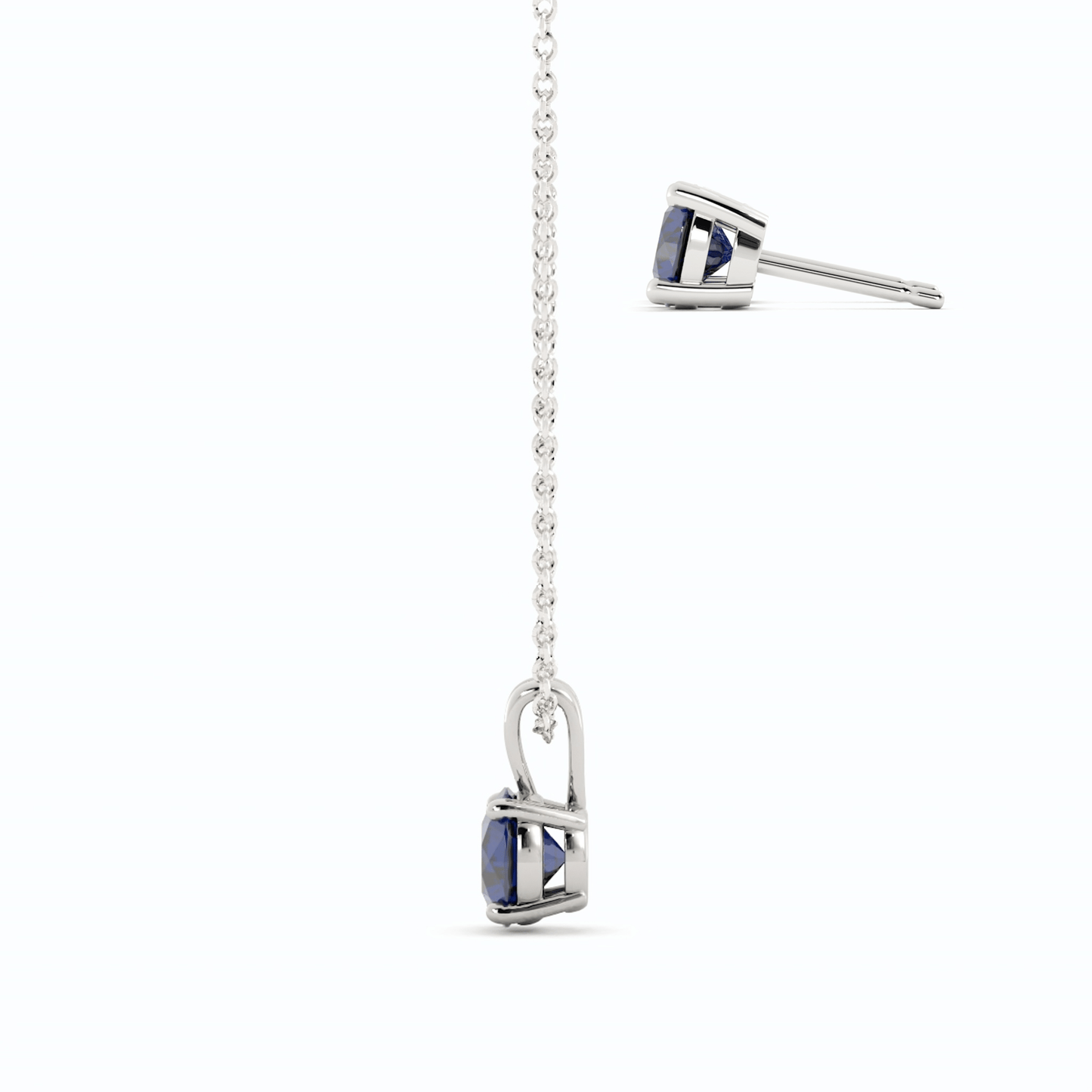 18K White Gold Plated Sapphire Stud Earrings and Pendant Necklace Set