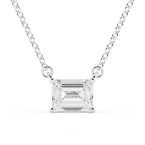 1.75ct Moissanite Classic Emerald Cut Solitaire Sterling Silver Necklace