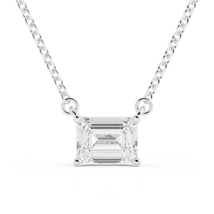1.75ct Moissanite Classic Emerald Cut Solitaire Sterling Silver Necklace