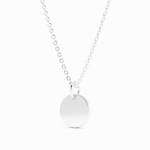Sterling Silver Engravable Circle Pendant Necklace, Rhodium Plated