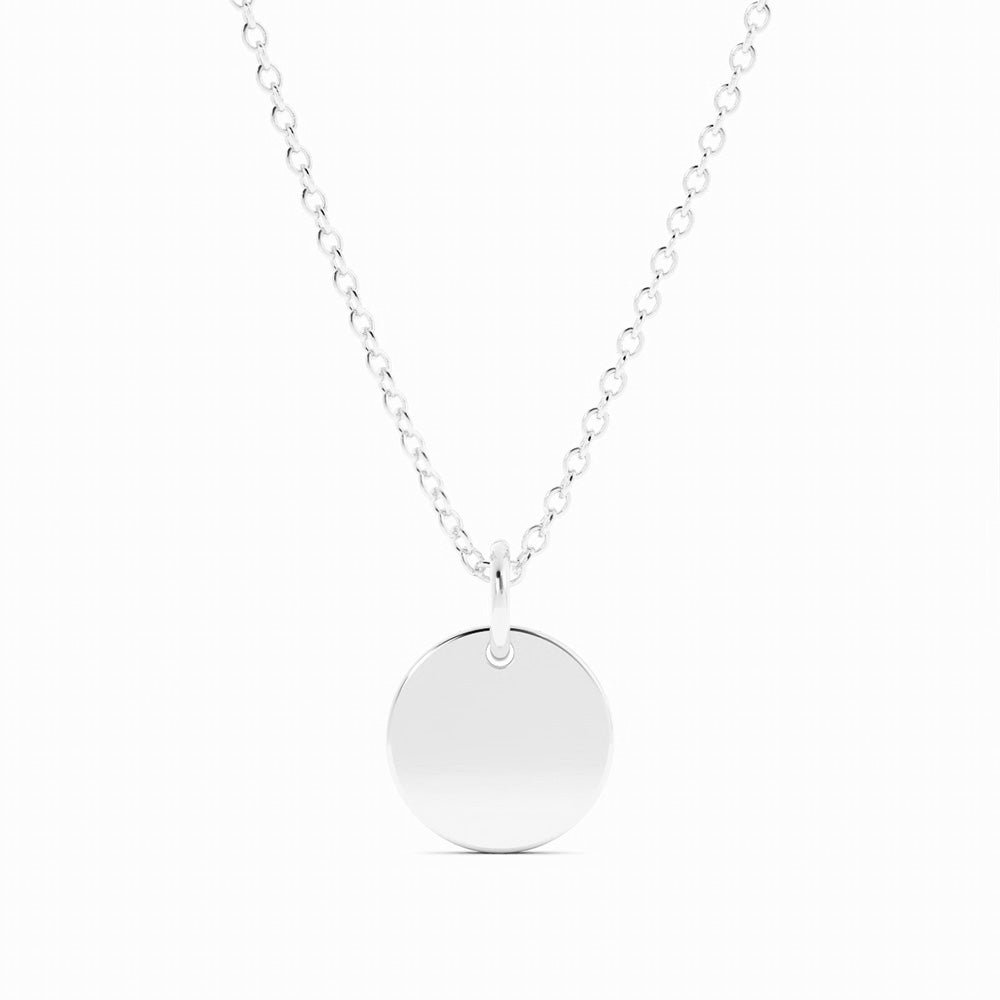 Sterling Silver Engravable Circle Pendant Necklace, Rhodium Plated