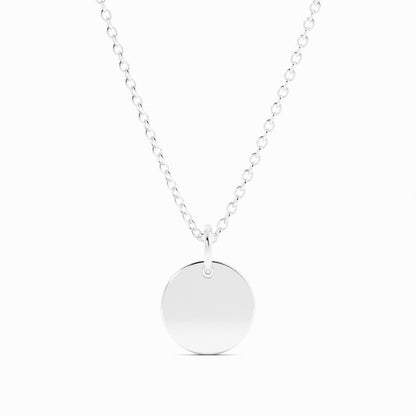 Sterling Silver Engravable Circle Pendant Necklace, Rhodium Plated