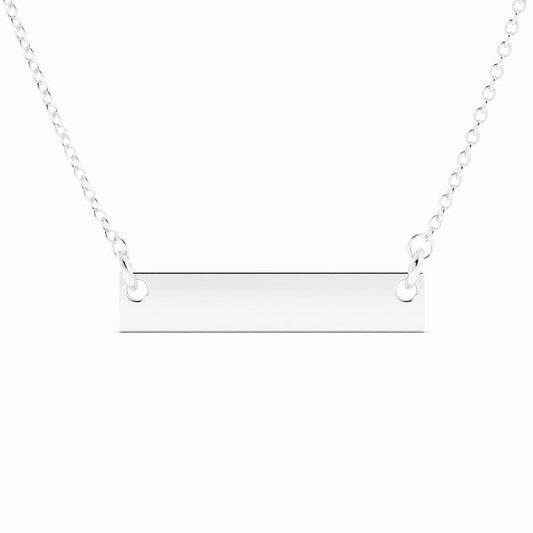 Sterling Silver Engravable Horizontal Bar Pendant Necklace, Rhodium Plated