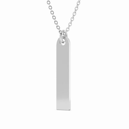 Sterling Silver Engravable Vertical Bar Pendant Necklace, Rhodium Plated