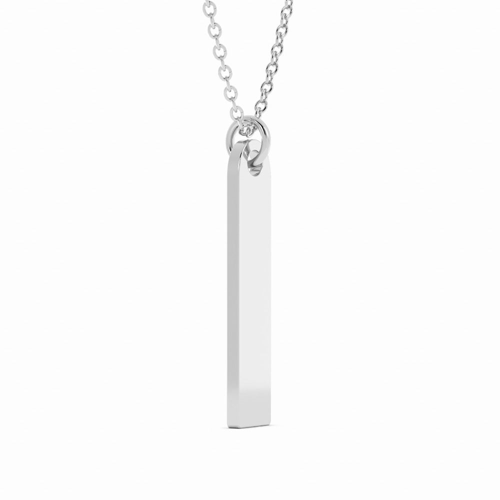 Sterling Silver Engravable Vertical Bar Pendant Necklace, Rhodium Plated