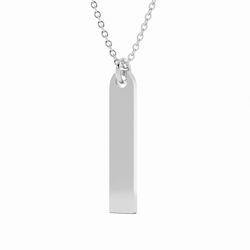Sterling Silver Engravable Vertical Bar Pendant Necklace, Rhodium Plated