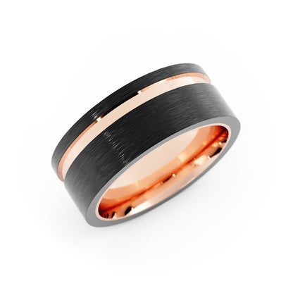 Two-Tone Black/Rose Tungsten 8mm Wedding Band
