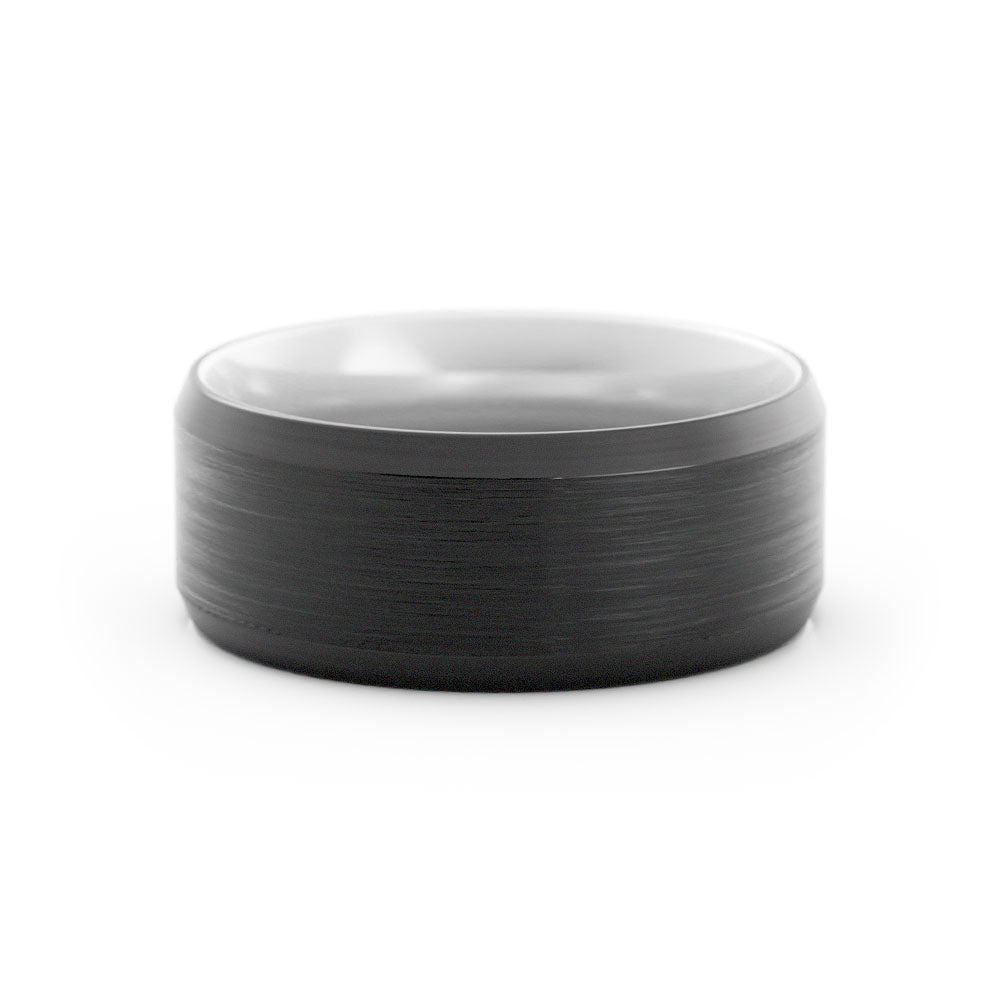 Two-Tone Black Tungsten/White Ceramic, 8mm Wedding Band