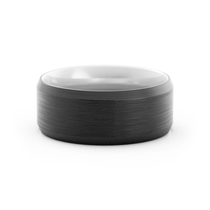 Two-Tone Black Tungsten/White Ceramic, 8mm Wedding Band