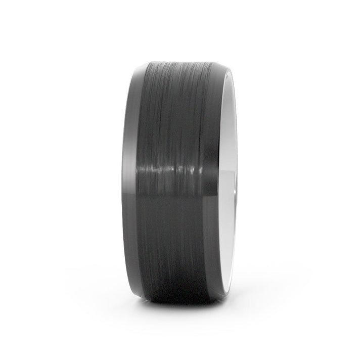 Two-Tone Black Tungsten/White Ceramic, 8mm Wedding Band