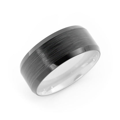 Two-Tone Black Tungsten/White Ceramic, 8mm Wedding Band