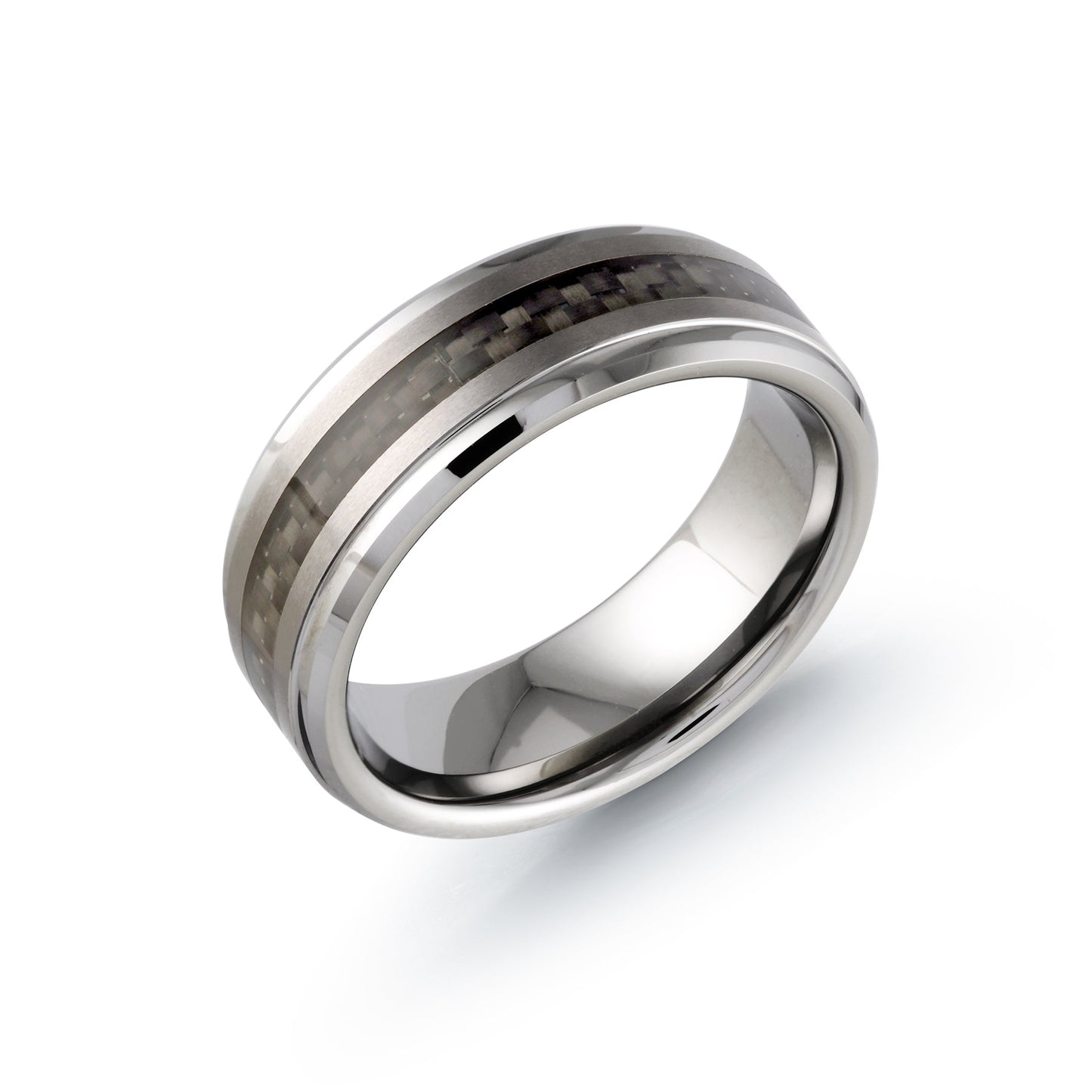 White Tungsten with Carbon Fiber Inlay 8mm Wedding Band