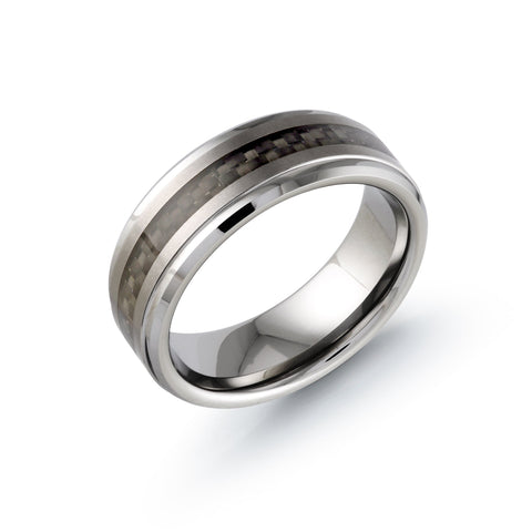 White Tungsten with Carbon Fiber Inlay 8mm Wedding Band
