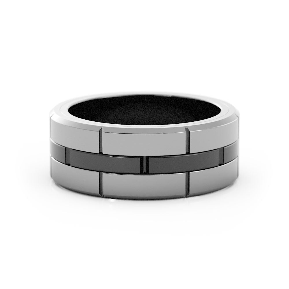 Two-Tone Black/White Tungsten 8mm Wedding Band