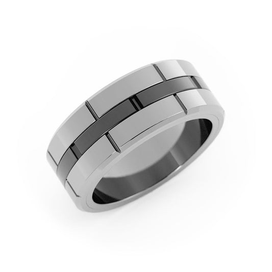 Two-Tone Black/White Tungsten 8mm Wedding Band