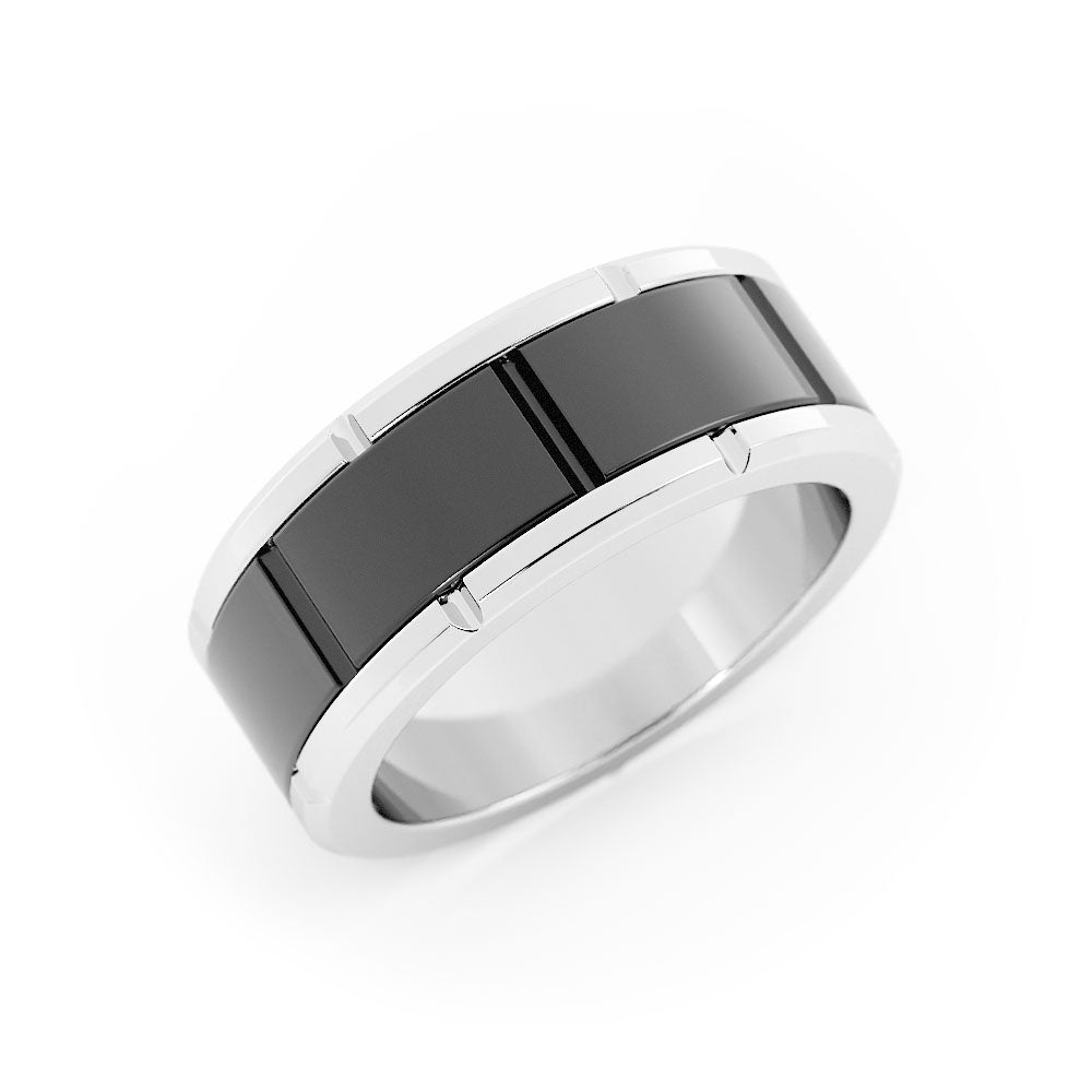 Two-Tone Black/White Tungsten 8mm Wedding Band