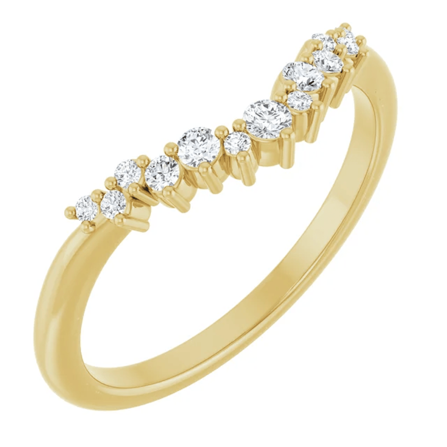 14K Yellow Gold Curved Cluster Diamond Contour Wedding Band