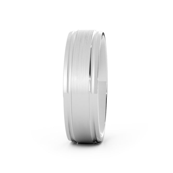 Satin Elevated Center with Two Grooves 6mm Wedding Band